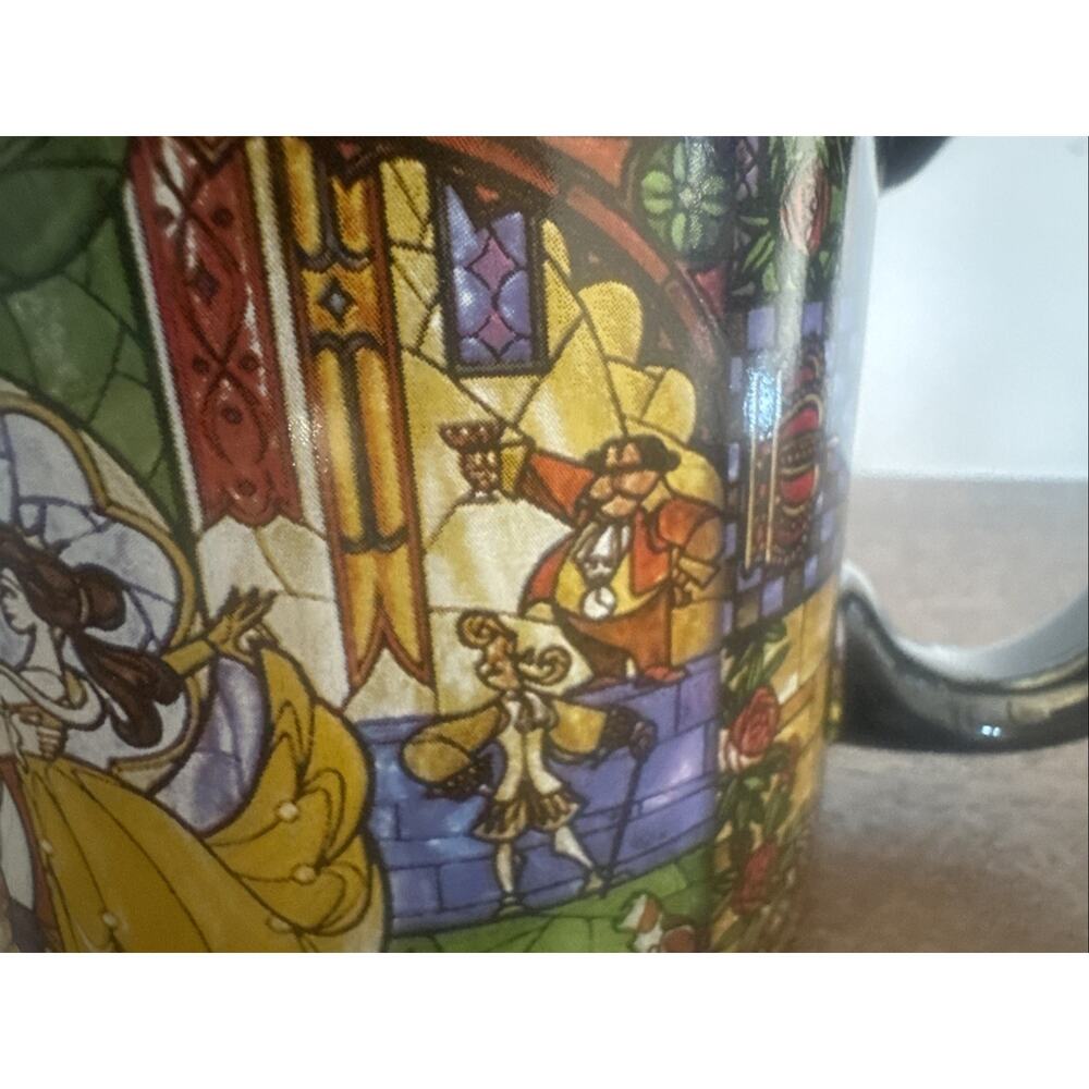 Disney Beauty & The Beast 20 oz Mug Stained Glass Rose Window Lumiere Cogsworth - Picture 7 of 10